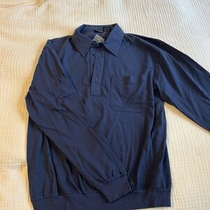 Classic Men's Navy Button-Down Long Sleeve Shirt with Chest Pocket